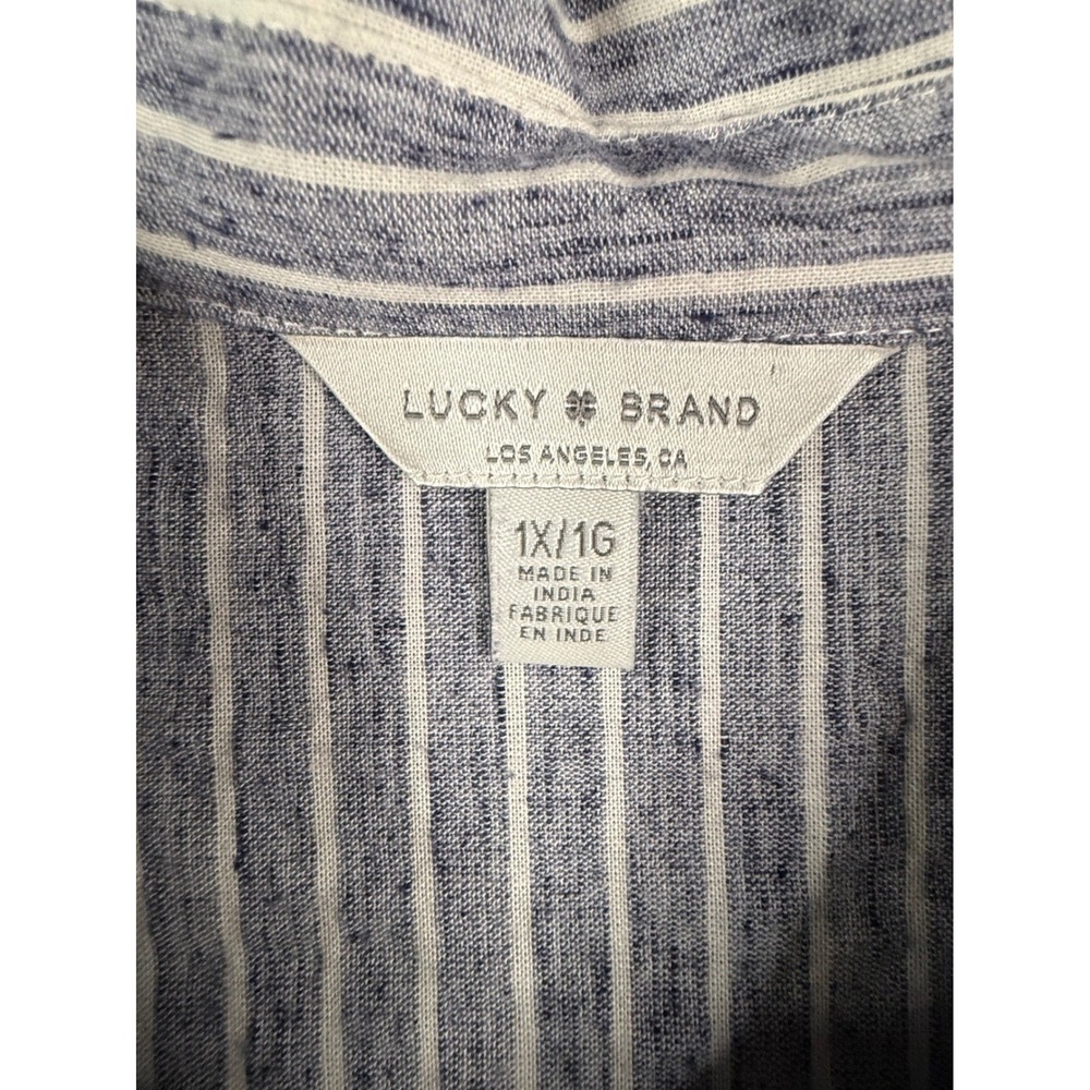 Lucky Brand Button Up Shirt Womens 1X Blue Striped Button Back Coastal Nautical - Picture 5 of 10